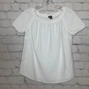 Talbots White Floral Eyelet Top Petite Size P 100% Cotton